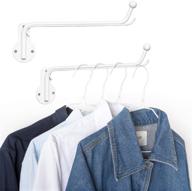 🧺 space-saving wall mounted clothes hanger with swing arm holder valet hook, metal hanging drying rack for closet organizer, bathroom, bedroom, laundry room - 2 pack, white logo