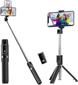 img 4 attached to 📸 Extendable Selfie Stick Tripod with Wireless Remote for iPhone, Samsung, Huawei, and More - Black
