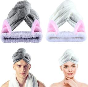 img 4 attached to Fishdown 4pcs Hair Towel Wrap for Long Hair: Stay stylish with spa headband, microfiber towel wraps for shower or drying curly, long & thick hair