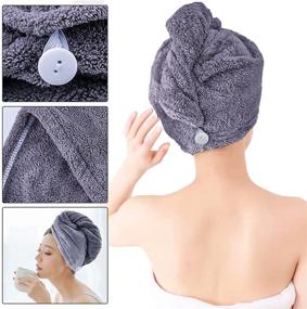 img 2 attached to Fishdown 4pcs Hair Towel Wrap for Long Hair: Stay stylish with spa headband, microfiber towel wraps for shower or drying curly, long & thick hair