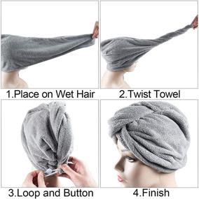 img 3 attached to Fishdown 4pcs Hair Towel Wrap for Long Hair: Stay stylish with spa headband, microfiber towel wraps for shower or drying curly, long & thick hair