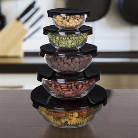 img 3 attached to 🍲 Chef Buddy Glass Food Storage Containers with Snap Lids- 10 Piece Set: Versatile Storage, Meal Prep, Mixing, and Serving Bowls (Black)