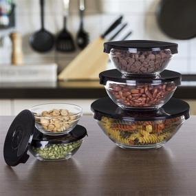 img 2 attached to 🍲 Chef Buddy Glass Food Storage Containers with Snap Lids- 10 Piece Set: Versatile Storage, Meal Prep, Mixing, and Serving Bowls (Black)