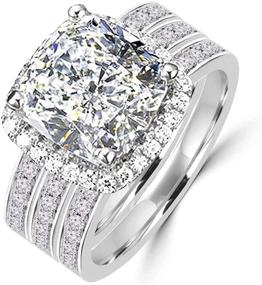 img 2 attached to 💍 Diamonbella 2 Carat Princess Cushion Cut NSCD Simulated Diamond Ring with Double Band Set, Platinum Plated Halo, 925 Silver