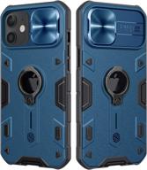 📱 cloudvalley iphone 12/12 pro case: camera cover, kickstand, slide lens protection, 360° rotate ring stand - blue armor style, impact-resistant & shockproof bumper (6.1 inch) logo