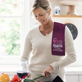 img 1 attached to 🍷 Chris's Embroidered Kitchen Cotton Towel for Wine Lovers - Funny Quote [ Wine is Like Duct Tape ] - 29" x 18