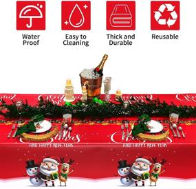 img 1 attached to 🎄 Премиум Рождественские скатерти, 2 шт. Прямоугольные одноразовые скатерти - покрывала на стол 52 на 110 дюймов с рисунками лося, снеговика и Санта-Клауса - пластиковые скатерти для праздничного рождественского декора