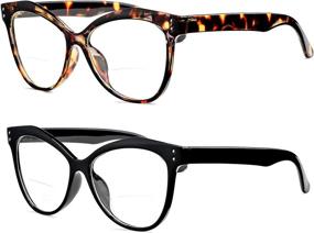 img 4 attached to 👓 Premium 2-Pack Bifocal Blue Light Blocking Reading Glasses for Women and Men - Vintage Cat Eye Frame - Available in 1.5x, 2.0x, and 2.5x Magnification