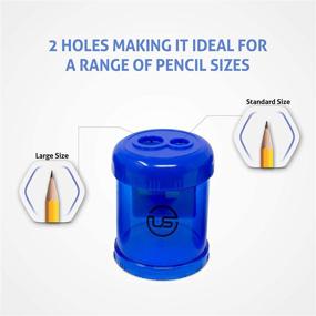 img 2 attached to 🔵 3 Pack Blue Dual Hole Pencil Sharpener with Receptacle - Manual Sharpeners for Regular and Oversized Pencils or Crayons