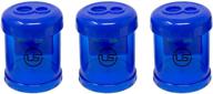 🔵 3 pack blue dual hole pencil sharpener with receptacle - manual sharpeners for regular and oversized pencils or crayons logo