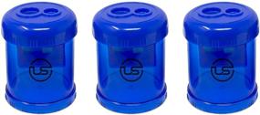 img 4 attached to 🔵 3 Pack Blue Dual Hole Pencil Sharpener with Receptacle - Manual Sharpeners for Regular and Oversized Pencils or Crayons