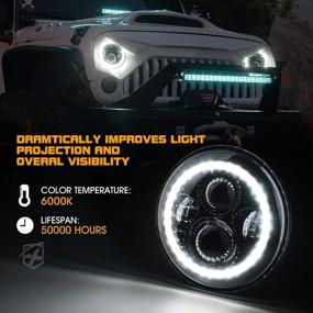 img 2 attached to 🚙 Xprite 7" Inch LED Halo Headlights for Jeep Wrangler JK TJ LJ 1997-2018 - DOT Approved, CREE LED Chip, 90W 9600 Lumens Hi/Lo Beam with Halo Ring Angel Eyes DRL