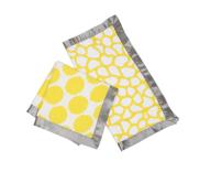 bacati - ikat muslin 2 piece security blankets set in grey and yellow logo