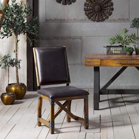 img 4 attached to 🪑 Ink+Ivy Lancaster Dining Chairs - Solid Wood and Metal Kitchen Stool with Backrest - Amber Wood Finish, PU Cover Industrial Style Stool - 1 Piece Dinner Furniture, Chocolate Brown, 38.5-inch