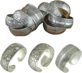 img 4 attached to 🏯 Factory Wholesale Tibetan Jewelry: Vintage Silver Bangles – Stainless Steel Charms Mix (4pcs) – Antique Tibetan Silver Cuff Bracelets