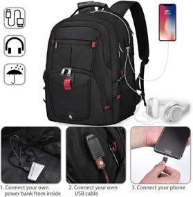 img 2 attached to 🎒 17 Inch Waterproof Laptop Backpack, Extra Large TSA Travel Backpack with Anti-Theft Feature, Suitable for College, School, Business, Men, Women, USB Charging Port, 17.3 Gaming Computer Backpack, Black, 45L