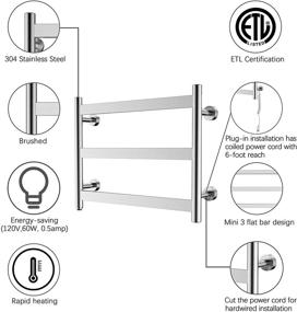 img 1 attached to 🔥 HEATGENE Wall-Mounted Plug-in Towel Warmer - Brushed Finish, 3 Flat Bar Towel Dryer for Bathroom, Electric Bath Towel Heater