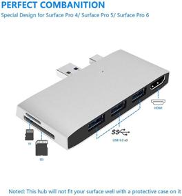 img 3 attached to 🔌 Surface Pro 5/Pro 6 Docking Station USB Hub Adapter with 3 USB 3.0 Ports, SD & TF Card Reader, 4K HDMI Converter | Compatible with Microsoft Surface Pro 6/5 (Not for Surface 3/4/7)