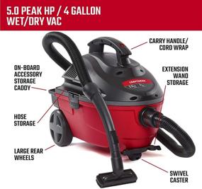 img 2 attached to 🔴 CRAFTSMAN 17612 Wet/Dry Vacuum, Portable Shop Vacuum with Attachments, Red (9-17612),Gray - 4 Gallon, 5.0 Peak HP