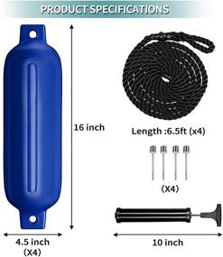img 3 attached to Sailortenx Boat Fenders 4 Pack: 4.5'' x 16'' Inflatable Ribbed Marine Boat Fender with Fender Lines, Needles, and Pump - Twin Eyes Bumpers for Small Sailboat Docking