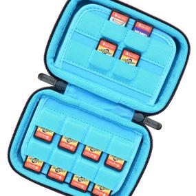 img 4 attached to 🎮 Ultimate Protective Solution: Premium Game Storage Case for 64 Nintendo Switch Games Cartridges, Switch Game Card Holder, and SanDisk SD Memory Cards - Black/Blue