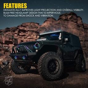 img 2 attached to 🚘 Xprite 7" Inch Dancing LED Headlights & 4" Fog Lights Combo with RGB Halo Angel Eye - Bluetooth & IR Controlled RGB Light Kits - Compatible with 2007-2018 Jeep Wrangler JK JKU