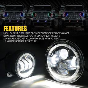 img 1 attached to 🚘 Xprite 7" Inch Dancing LED Headlights & 4" Fog Lights Combo with RGB Halo Angel Eye - Bluetooth & IR Controlled RGB Light Kits - Compatible with 2007-2018 Jeep Wrangler JK JKU