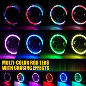 img 3 attached to 🚘 Xprite 7" Inch Dancing LED Headlights & 4" Fog Lights Combo with RGB Halo Angel Eye - Bluetooth & IR Controlled RGB Light Kits - Compatible with 2007-2018 Jeep Wrangler JK JKU