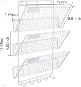 img 1 attached to 📎 PAG Hanging Wall File Holder Organizer with 5 Hooks, 3-Tier Metal Mesh Wall Mount Document Rack Mail Letter Sorter, White