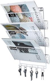 img 4 attached to 📎 PAG Hanging Wall File Holder Organizer with 5 Hooks, 3-Tier Metal Mesh Wall Mount Document Rack Mail Letter Sorter, White