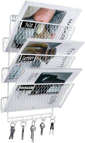 img 3 attached to 📎 PAG Hanging Wall File Holder Organizer with 5 Hooks, 3-Tier Metal Mesh Wall Mount Document Rack Mail Letter Sorter, White