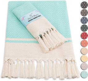 img 4 attached to 🛁 Set of 2 RUMI & SHAMS Aqua Turkish Hand Towels - Modern Farmhouse Bathroom & Kitchen Towels, 100% Cotton, 16 x 32 Inches, Boho-inspired, Perfect Bath & Hand Towels