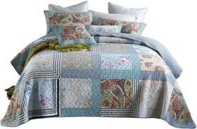 img 3 attached to 🛏️ ROOMLIFE King Size Quilt Sets: Patchwork Grid Retro Boho Bedding with Reversible 100% Cotton Coverlet and Matching Shams