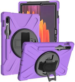 img 4 attached to Galaxy Tab S7 Plus 12.4 Case – KIQ Shockproof Cover with Dual-Layer Protection, Kickstand, Handstrap, Shoulderstrap, Sling – Shield Purple for Samsung Galaxy Tab S7+ 2020 SM-T970