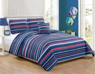 navy blue red light blue bedspread set for boys/teens - stripes pattern - full/queen size - brand new arrival logo