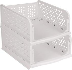 img 3 attached to 📦 2-Pack Stackable Storage Box by ELUCHANG - Sliding Foldable Basket Organizer for Clothes, Toys Storage - Large Capacity Plastic Organizer for Bathroom, Kitchen, Wardrobe (2Pack, White)