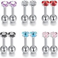 💎 sparkling stainless steel barbell studs: fashionable cz cartilage earrings for women & girls, tragus & helix piercing sets in multiple sizes logo