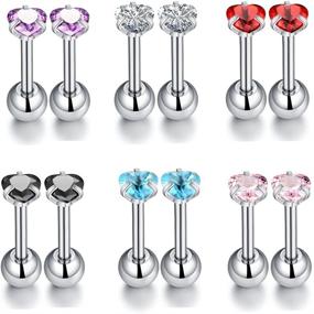 img 2 attached to 💎 Sparkling Stainless Steel Barbell Studs: Fashionable CZ Cartilage Earrings for Women & Girls, Tragus & Helix Piercing Sets in Multiple Sizes