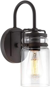 img 4 attached to 🏡 Kira Home Wyer 11.5" Farmhouse Industrial Wall Sconce with Clear Glass Jar Shade - Dimmable, Bronze Finish