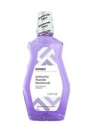 🍃 solimo anticavity fluoride mouthwash 1l, alcohol-free, violet mint - amazon brand logo