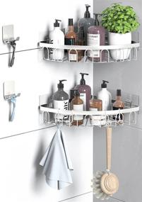 img 4 attached to 🚿 Carwiner Stainless Steel Corner Shower Caddy 2-Pack – Wall Mounted Bathroom Shelf with Wide Space and Hooks – Strong and Sturdy Hanging Storage Organizer for Kitchen – No Drilling Required (Silver)