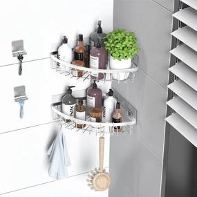 img 1 attached to 🚿 Carwiner Stainless Steel Corner Shower Caddy 2-Pack – Wall Mounted Bathroom Shelf with Wide Space and Hooks – Strong and Sturdy Hanging Storage Organizer for Kitchen – No Drilling Required (Silver)