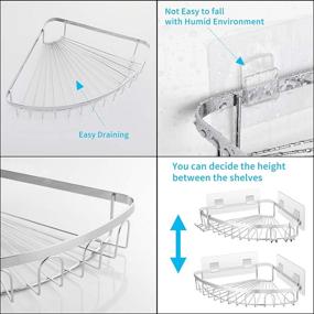 img 2 attached to 🚿 Carwiner Stainless Steel Corner Shower Caddy 2-Pack – Wall Mounted Bathroom Shelf with Wide Space and Hooks – Strong and Sturdy Hanging Storage Organizer for Kitchen – No Drilling Required (Silver)
