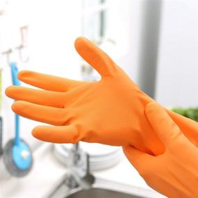 img 2 attached to 🧤 1-Pair Medium Yellow Rubber Kitchen Dishwashing Gloves - Waterproof, Reusable Household Cleaning Glove