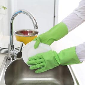 img 1 attached to 🧤 1-Pair Medium Yellow Rubber Kitchen Dishwashing Gloves - Waterproof, Reusable Household Cleaning Glove