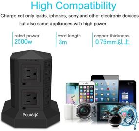 img 1 attached to Powerful Tower Power Strip Surge Protector: 8 AC Outlets & 6 USB Ports for Ultimate Charging - Black by Powerjc