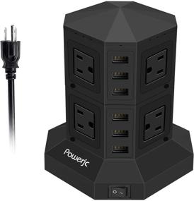 img 3 attached to Powerful Tower Power Strip Surge Protector: 8 AC Outlets & 6 USB Ports for Ultimate Charging - Black by Powerjc