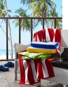 img 1 attached to 🌊 Blue 2 Pack Yarn-Dyed Cabana Stripe Velour Pool & Beach Towels | Extra-Large Size | Super Absorbent | Quick Dry | 34x64 in. | 420 GSM