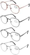 👓 doovic 4 pack fashion metal frame reading glasses: blue light blocking, anti-eyestrain computer readers for women and men (1.50 strength) – spring hinge design logo