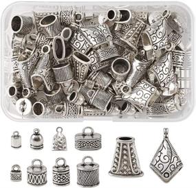 img 4 attached to 📿 Tibetan Silver Alloy Leather Cord End Caps Terminators Barrel Tube Clasps - Set of 100 Pcs, 10 Styles - Ideal for Jewelry Bracelet Making - Beadthoven